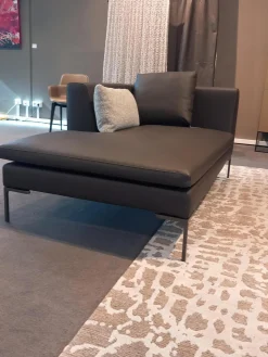 Chaiselounge Charles Leder Gamma Schiefer Braun Grau Füße Nickel Bronzefarben Lackiert Inklusive 1 Rückenkissen Und 1 Dekokissen