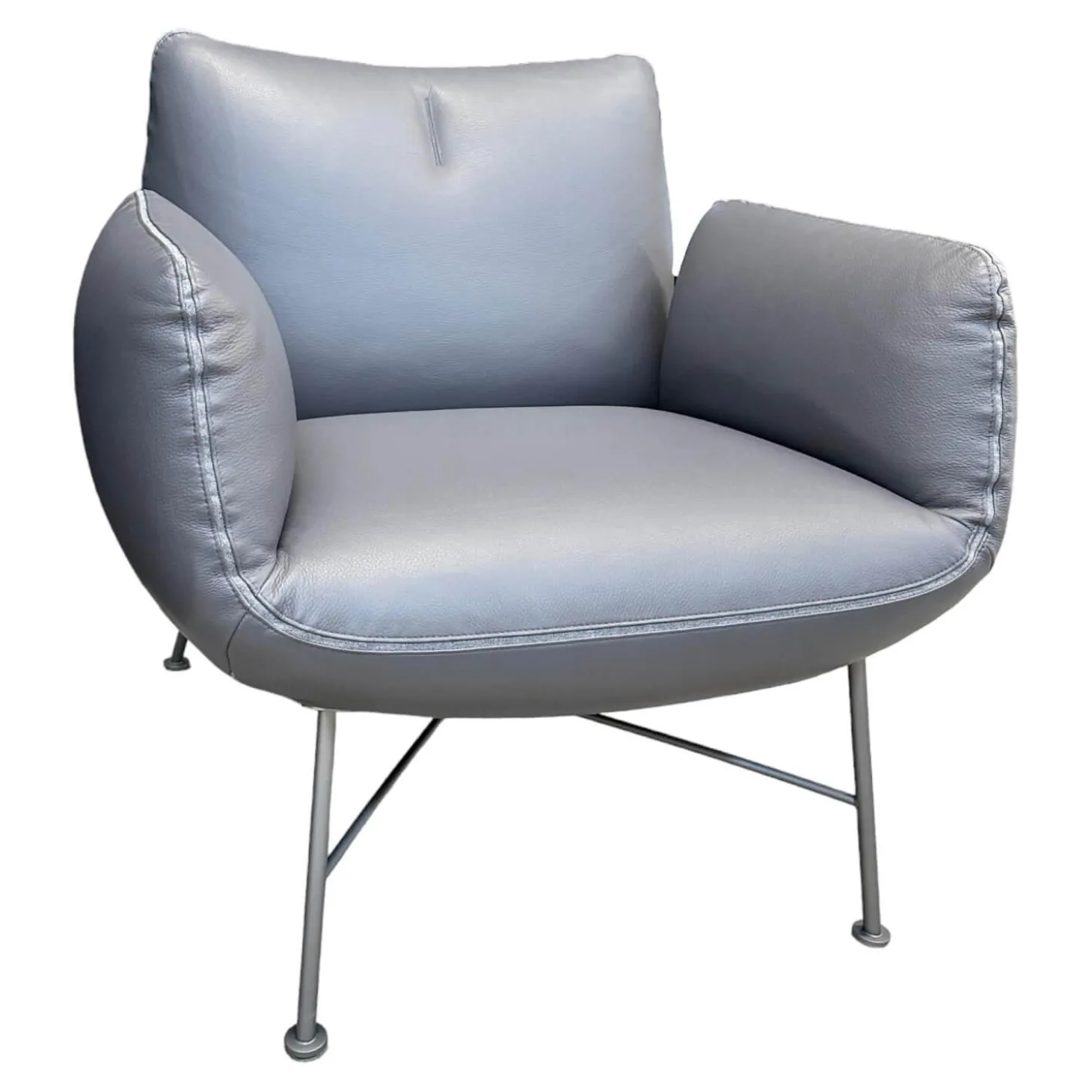 Clubsessel Jalis 26188 Leder 248 Asche Grau Nahtband 5091 Mittelgrau Grau Drahtgestell F02 Feinstruktur Platin