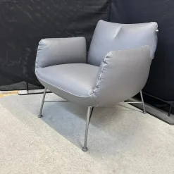 Clubsessel Jalis 26188 Leder 248 Asche Grau Nahtband 5091 Mittelgrau Grau Drahtgestell F02 Feinstruktur Platin