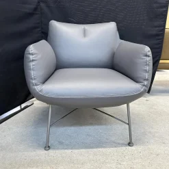 Clubsessel Jalis 26188 Leder 248 Asche Grau Nahtband 5091 Mittelgrau Grau Drahtgestell F02 Feinstruktur Platin