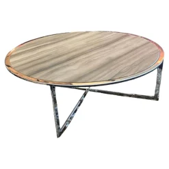 Clubtisch Charme Stein Sequoia Brown Geledert Fußgestelle Chrom Hochglanz