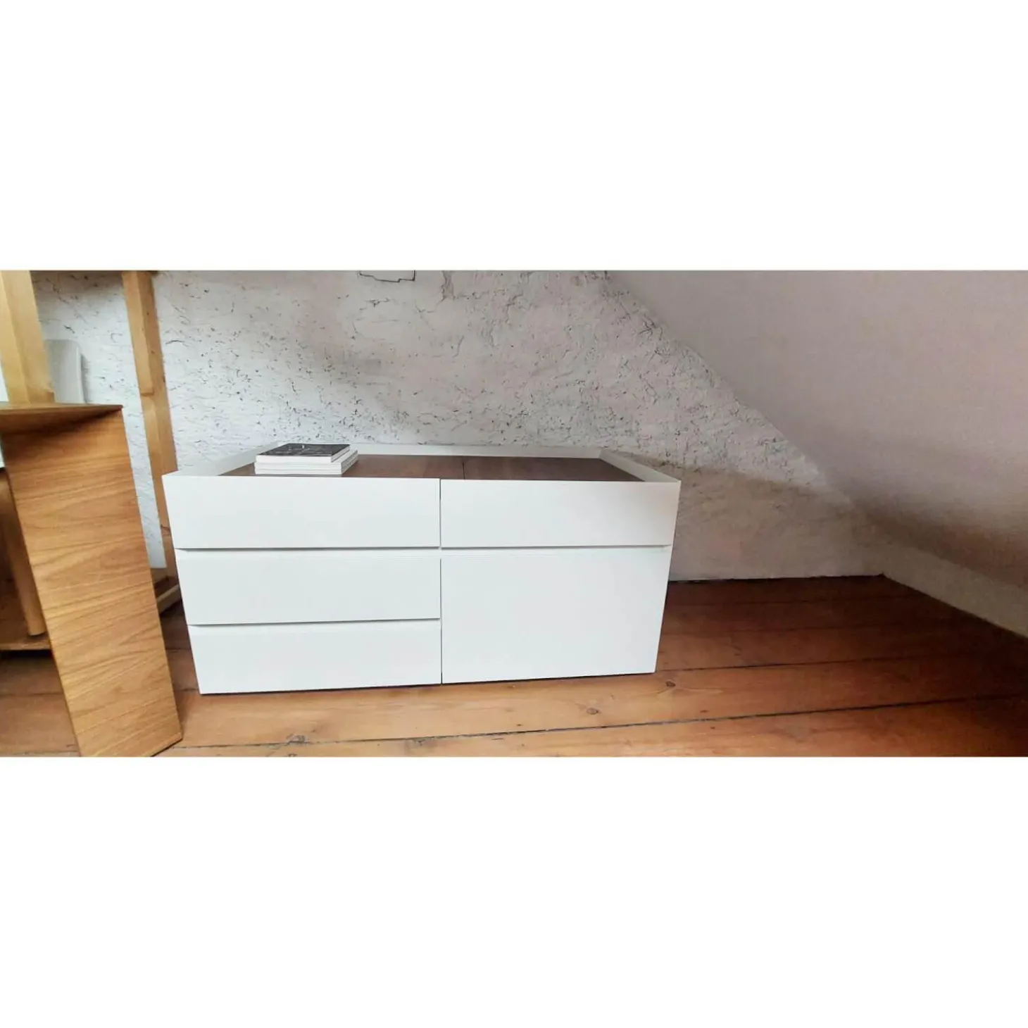 Container Paper Korpus Lack Weiß Oberboden Und Klappenfach Nussbaum