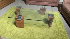 Couchtisch 7450 028 01 Tischplatte Glas Mit Zwischenablage Füße Kernnussbaum