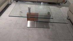 Couchtisch 4383 2342 Tischplatte Kristallglas Säule Colorado Nussbaum Geölt Furniert Und Lack Sand Matt Grau Fußplatte Metall Edelstahlfarbig