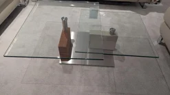 Couchtisch 4383 2342 Tischplatte Kristallglas Säule Colorado Nussbaum Geölt Furniert Und Lack Sand Matt Grau Fußplatte Metall Edelstahlfarbig