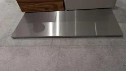 Couchtisch 4383 2342 Tischplatte Kristallglas Säule Colorado Nussbaum Geölt Furniert Und Lack Sand Matt Grau Fußplatte Metall Edelstahlfarbig