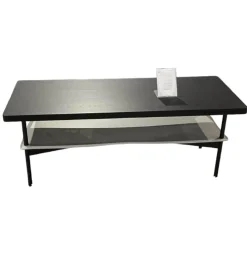 Couchtisch 925 Eiche Gebeizt Und Lackiert Gestell Stahl Verkehrsschwarz Ledereinlage Hellgrau