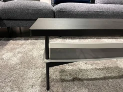 Couchtisch 925 Eiche Gebeizt Und Lackiert Gestell Stahl Verkehrsschwarz Ledereinlage Hellgrau