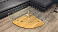 Couchtisch 0915 Platte Klarglas Drehbahr Sockel Wildeiche