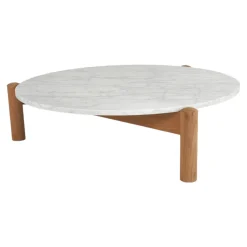 Couchtisch 535 Platte Marmor Carrara Basis Teak Massivholz