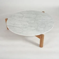 Couchtisch 535 Platte Marmor Carrara Basis Teak Massivholz