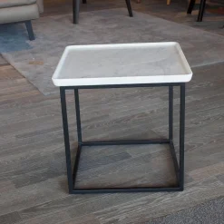 Couchtisch 934 Tischplatte Naturstein Carrara Geledert Stahl Glatt Lackiert Matt Verkehrsschwarz