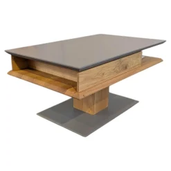 Couchtisch 5600 WEIX Platte Lack RAL 7006 Grau Gestell Wildeiche Geölt Fußplatte Lack RAL 7006 Grau Rollbar Inklusive Höhenverstellung