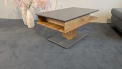 Couchtisch 5600 WEIX Platte Lack RAL 7006 Grau Gestell Wildeiche Geölt Fußplatte Lack RAL 7006 Grau Rollbar Inklusive Höhenverstellung