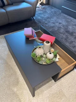 Couchtisch Aterno Gestell Schiefergrau Mit Klarglasabdeckplatte Inklusive Schubkasteneinsatz