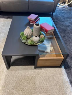 Couchtisch Aterno Gestell Schiefergrau Mit Klarglasabdeckplatte Inklusive Schubkasteneinsatz