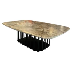 Couchtisch Basket Tischplatte Stein Gemustert Gestell Stahl Schwarz