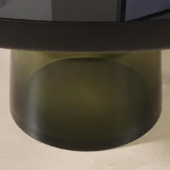 Couchtisch Bell Glasplatte Schwarz Gestell Stahl Schwarz Brüniert Glasfuß Quarzgrau