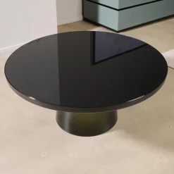 Couchtisch Bell Glasplatte Schwarz Gestell Stahl Schwarz Brüniert Glasfuß Quarzgrau