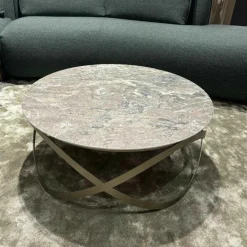 Couchtisch Candy Platte Keramik Golden Rock Grau Gestell Metall Bronze Gepulvert