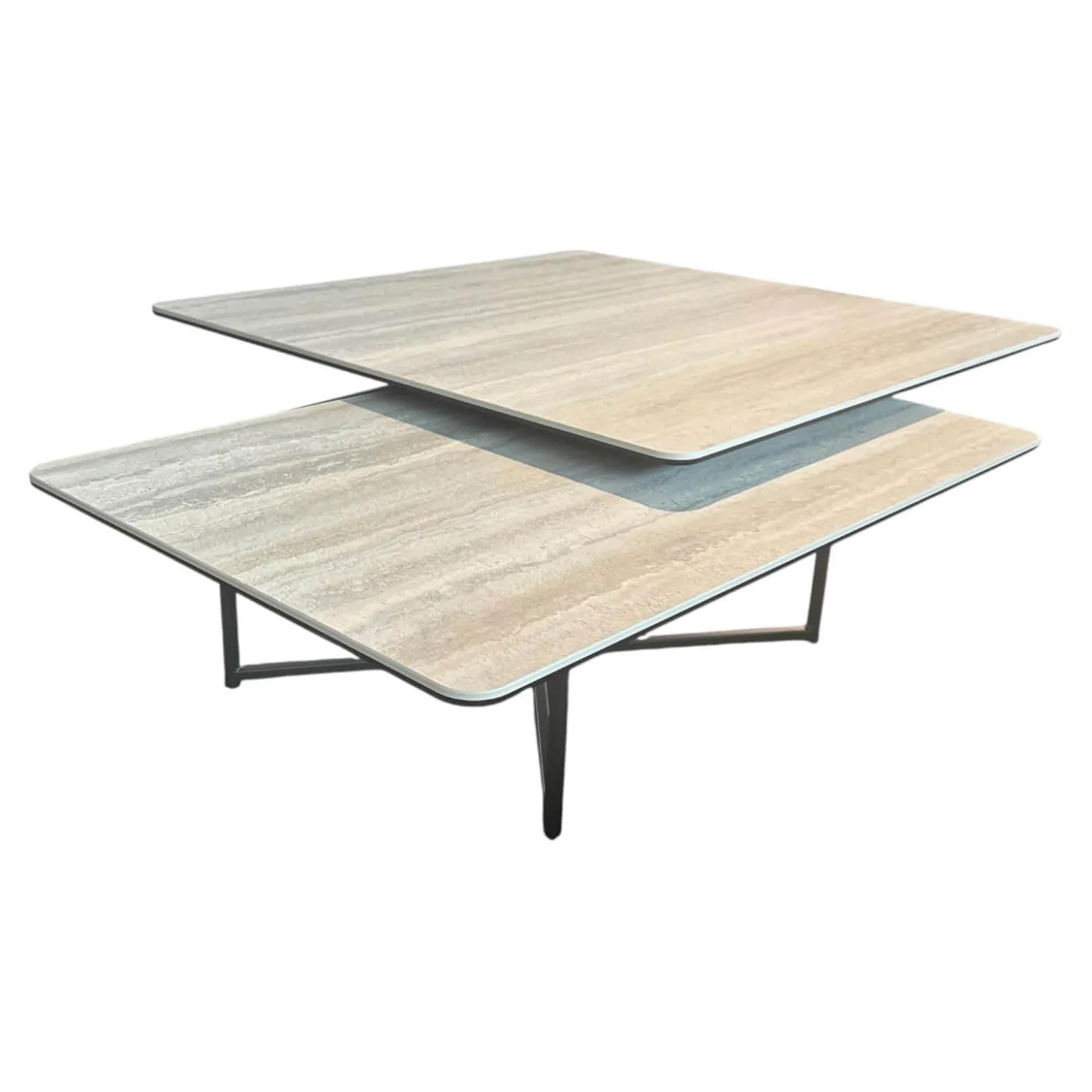 Couchtisch Cena C Platte Keramik Tarvertino Geädert Matt Grau Gestell Lack Manganese 2525 Grau Mit Schwenkbarer Platte