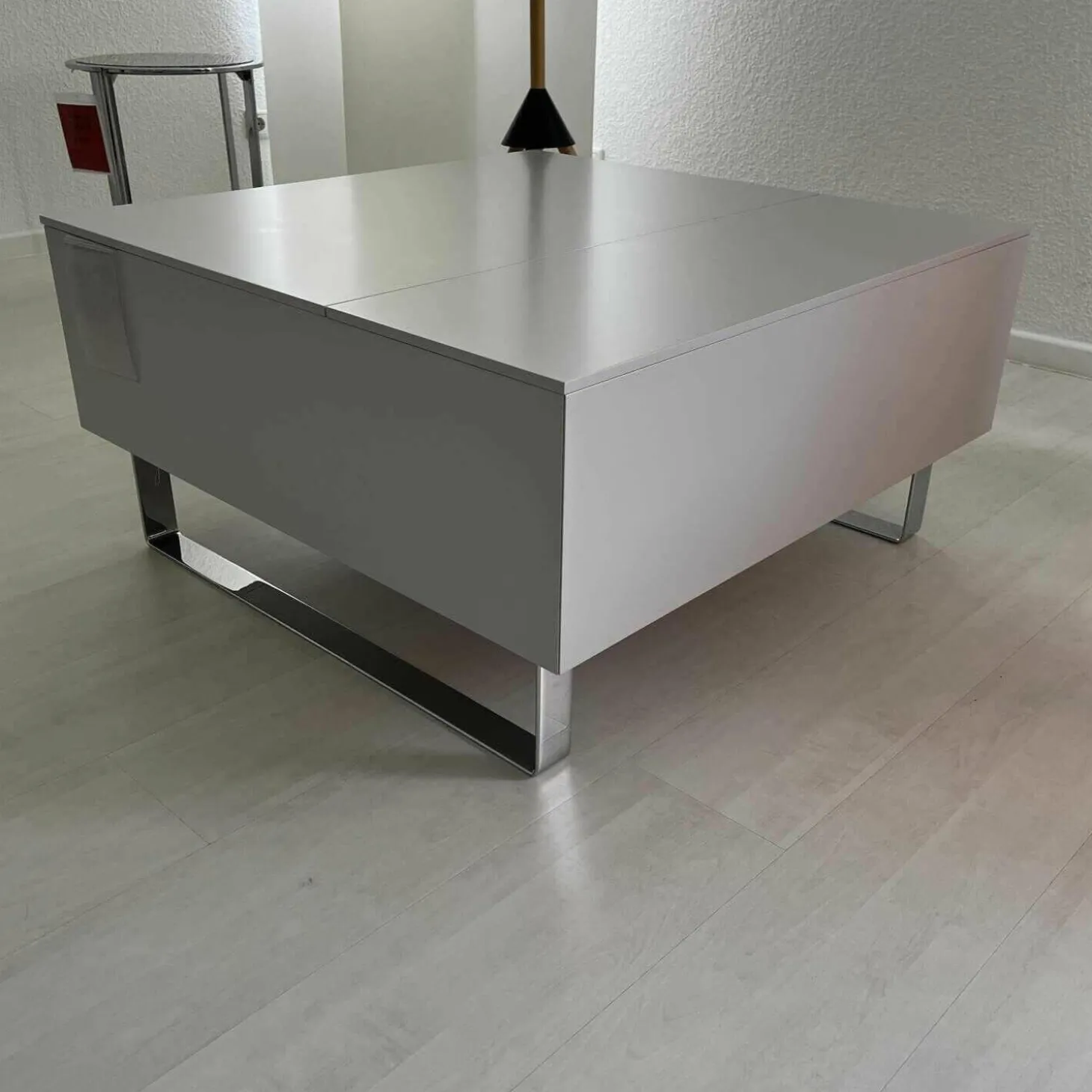 Couchtisch Conseta MDF Lack Platin M14 Metallkufe Verchromt Mit Klappe