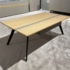 Couchtisch CT510 Eiche Satin Natur Akzentstreifen Fango Grau Gestell Edelstahl Mit Schubkasten