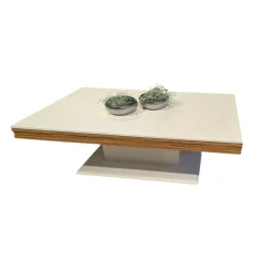 Couchtisch CT125E Lack Seidenmatt Weiß Akzent Nussbaum Natur Spaltholzstruktur