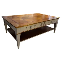 Couchtisch Directoire Schachbrett Holz Kirschbaum Lackiert Hellbraun Und Dunkelbraun Korpus Hellgrau