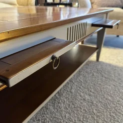 Couchtisch Directoire Schachbrett Holz Kirschbaum Lackiert Hellbraun Und Dunkelbraun Korpus Hellgrau