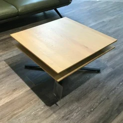 Couchtisch Evita Platte Wildeiche Bianco Gewachst Geölt Gestell Edelstahl Tiefschwarz Gepulvert