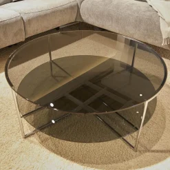 Couchtisch Fonis Getönte Glasplatte Schwarz Gestell Chrom Glänzend