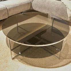 Couchtisch Fonis Getönte Glasplatte Schwarz Gestell Chrom Glänzend