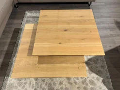 Couchtisch H 509 Evita Tischplatte Massivholz Wildeiche Bianco Geölt Drehbar Und Ausfahrbar Gestell Edelstahl