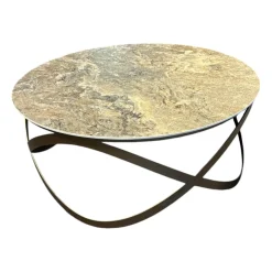 Couchtisch K 900 Candy Platte Keramik Golden Rock Grau Gestell Stahl Bronze Pulverbeschichtet