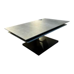 Couchtisch K 666 Platte Keramik Zement Anthrazit Säule Und Sockel RAL 9005 Schwarz Lackiert Rollbar Ausziehbar