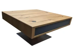 Couchtisch Lift Eiche Wild Naturöl Lade Einseitig Farbglas Anthrazit Matt