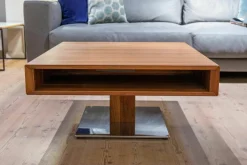 Couchtisch Lift Nussbaum Natur Bodenplatte Stahl Verchromt Stufenverstellbar