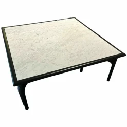 Couchtisch Liv Platte Naturstein Geledert Carrara Gestell Buche Verkehrsschwarz Matt Lackiert