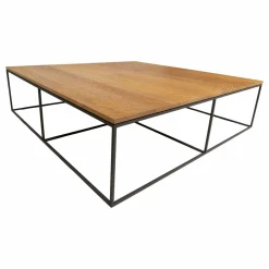 Couchtisch Log II Platte Eiche Massiv Struktur Leicht Gesmoked Gestell Stahl Gestrahlt Schwarz