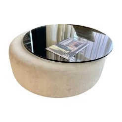 Couchtisch Luna Platte Glas Rauchig Dunkelgrau Gestell Stoff JAB 1-1336-071 Carson Beige