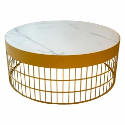 Couchtisch Mesh Platte Keramik Weiß Gestell Saffron Gelb