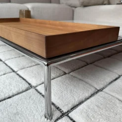 Couchtisch Mex Hi Platte Marmor Mianco Carrara Beige Gestell Metall Verchromt Inklusive Tablett Amerikanischer Nussbaum