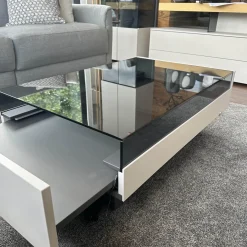 Couchtisch Minos Parsolplatte Kristallgrau Auszüge Links Und Rechts Weiß