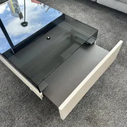 Couchtisch Minos Parsolplatte Kristallgrau Auszüge Links Und Rechts Weiß