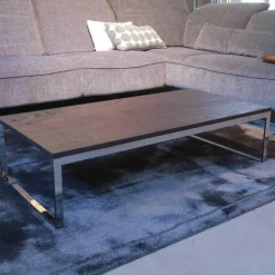 Couchtisch Patin Eiche Meteor Grau Lackiert Gestell Verchromt Glänzend