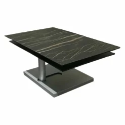 Couchtisch Quichotte Platte Keramik Noir Desire Schwarz Gestell Metall Silberfarbig Lackiert Mit Drehbarer Platte