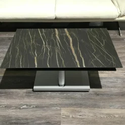 Couchtisch Quichotte Platte Keramik Noir Desire Schwarz Gestell Metall Silberfarbig Lackiert Mit Drehbarer Platte