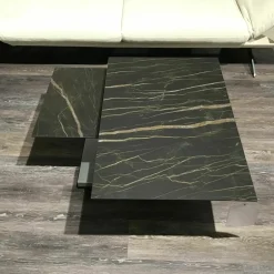 Couchtisch Quichotte Platte Keramik Noir Desire Schwarz Gestell Metall Silberfarbig Lackiert Mit Drehbarer Platte