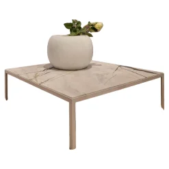 Couchtisch SC 54 Steinplatte Calacatta Verde Leder Optik Gestell Pulverbeschichtet Verkehrsweiß